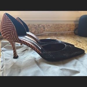 Manolo Blahnik shoes snake/fabric bronze size 38